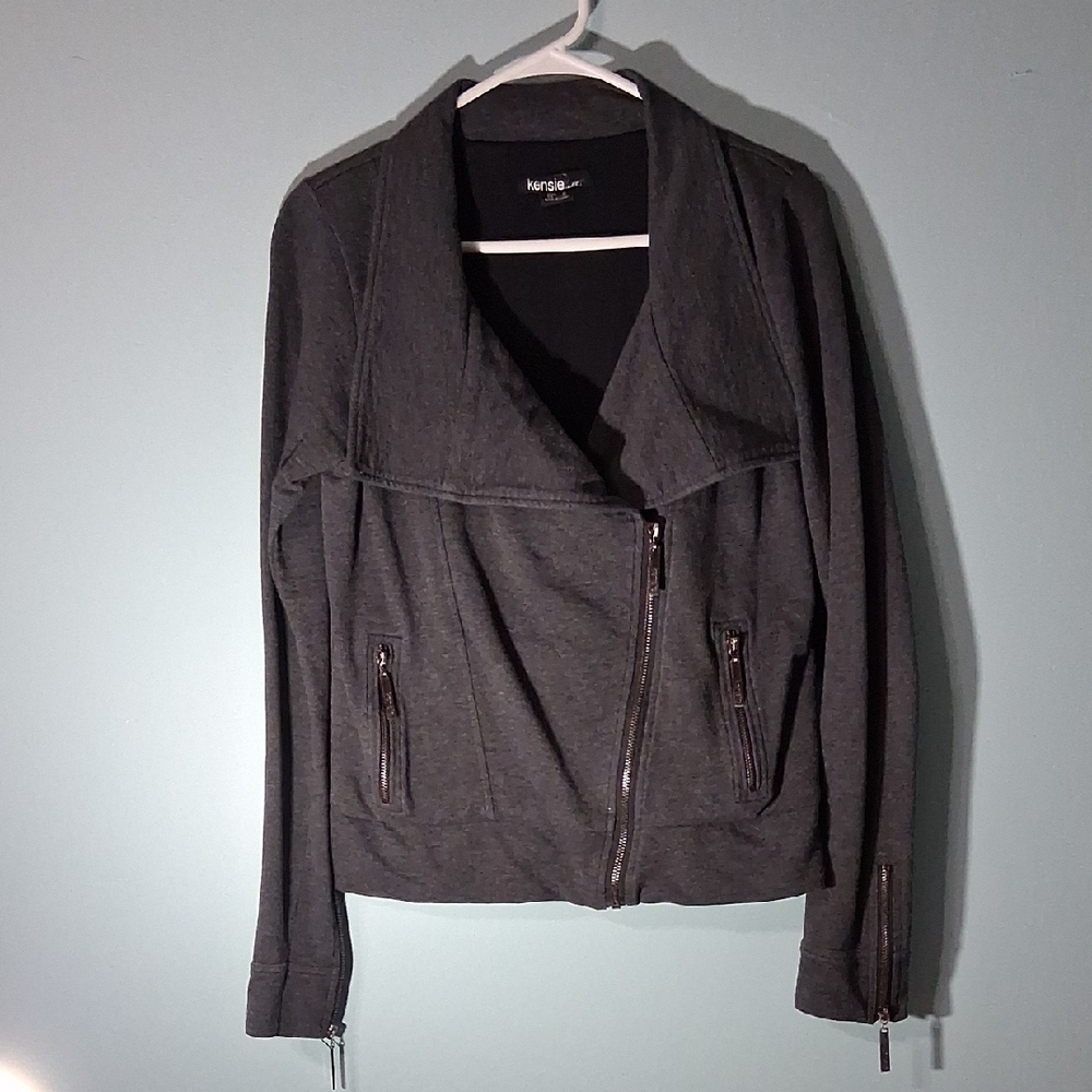 Kensie Women's Zip Moto Jacket Size Medium Stretch Gray Biker Rockabilly